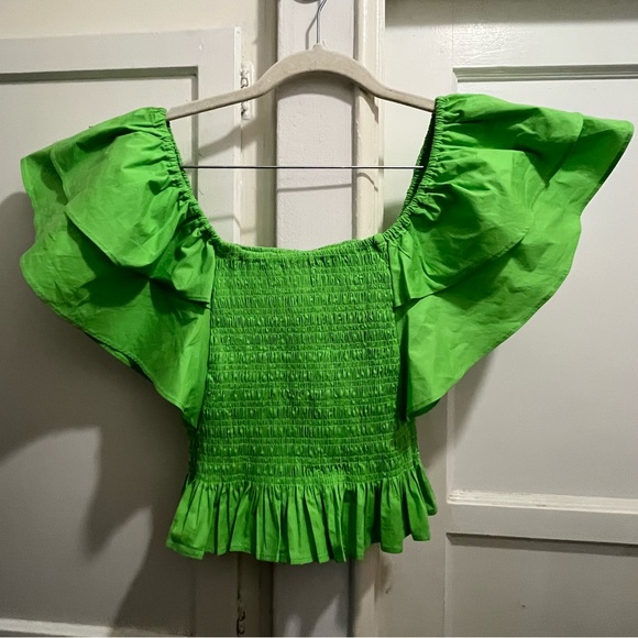 Ramy Brook Yolanda smocked top size small in neon green - Picture 2 of 15